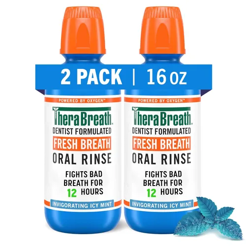 Vista 5 de TheraBreath Enjuague bucal formulado por dentistas para el aliento fresco, menta suave, 3 onzas líquidas (paquete de 6) y enjuague bucal, menta