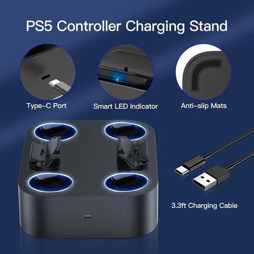 Vista 6 de NEWDERY PS5 Controller Charger Station, Fast Charging Dock for PlayStation 5 Controllers, Single Controller Charger Station + Dual Controller