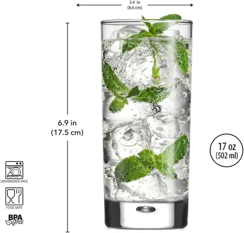 Vista 3 de Home Essentials & Beyond Juego de 4 vasos Highball, vasos para beber de 17 oz, Serie Roja con base de burbujas pesada