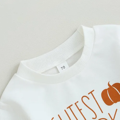 Vista 2 de Muasaaluxi Traje de Halloween para bebé recién nacido, sudadera con cuello redondo y calabaza, pantalones deportivos para otoño e invierno, 0-3T