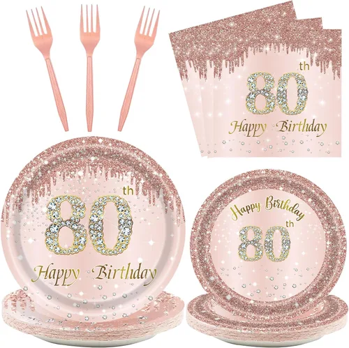 Vista 21 de 24 juegos de decoración de cumpleaños de oro rosa para niñas 1 juego de platos y servilletas y tenedores suministros de fiesta para niños de 1 año