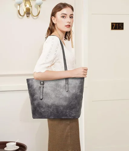 Vista 2 de FOXLOVER Bolso de hombro de cuero vegano para mujer, bolso grande vintage
