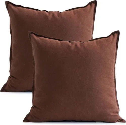 Vista 116 de Jeanerlor Funda de almohada decorativa de lino y algodón sólido de 18 x 18 pulgadas con cremallera, funda de cojín europea, funda de almohada