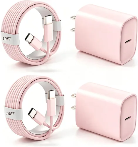 Vista 24 de Cargador para teléfono 17, 16, 15 Pro, carga rápida, 20 W, USB C, bloque de carga rápida con cargadores tipo C de 3 pies de largo, cable de carga