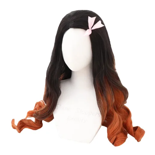 Vista 5 de CSGZJYH Peluca de cosplay de color negro y naranja, peluca de anime, peluca de personaje de Halloween, disfraz de Demon Slayer