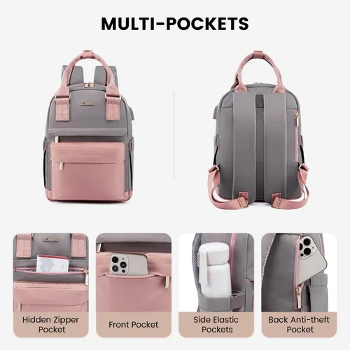 Vista 2 de LOVEVOOK Mini mochila para mujeres y niñas, elegante mochila impermeable con puerto USB, bonita mochila para la escuela, viajes, fiestas, Rosa &