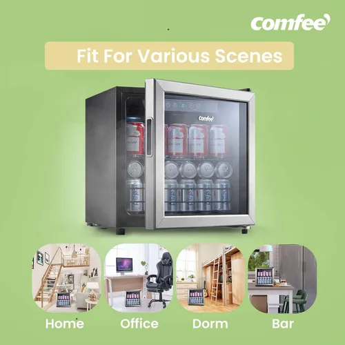 Vista 7 de COMFEE' CRV48S3AST - Enfriador de bebidas, refrigerador de bebidas de 48 latas, control digital de temperatura, puerta de vidrio con marco de acero