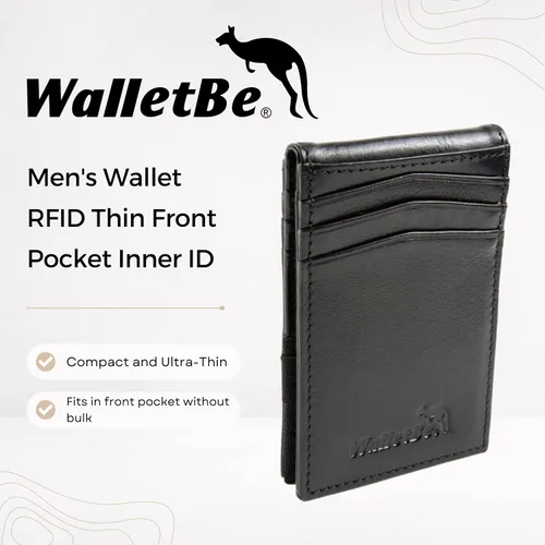 Vista 2 de Cartera RFID para hombre con bolsillo frontal delgado, Negro -, ID interno