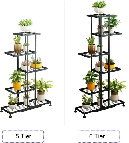 Vista 5 de Twhep Soporte para plantas de hierro de 5 niveles, moderno estante multifuncional para balcón y jardín