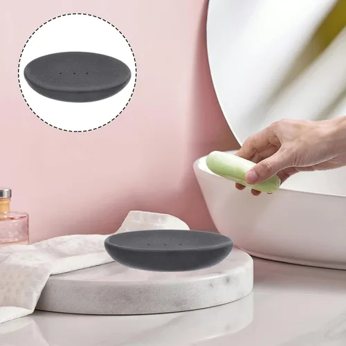 Vista 5 de Jabonera de cerámica bandeja de jabón drenante barra de esponja de jabón caja para ducha, baño, fregadero de cocina, color negro