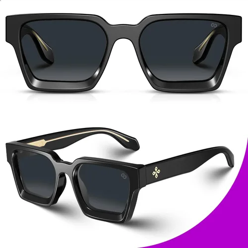 Vista 6 de VISOONE Fashion 100% UV400 Rectangle TR90 Sunglasses for Women Men Negro/Gris