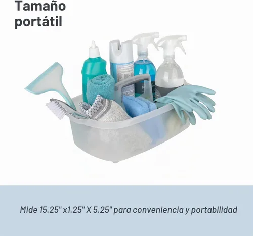 Vista 5 de Casabella Organizador de almacenamiento de limpieza multiusos de plástico con asa, 1.5 galones, transparente