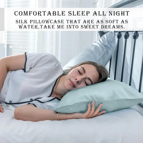 Vista 6 de Funda de almohada de seda para cabello y piel, suave, transpirable y resistente, funda de almohada de seda de tamaño Queen, fundas de almohada