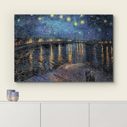 Vista 3 de wall26 Lienzo impreso para pared, noche estrellada sobre el Ródano, por el maestro artista Vincent Van Gogh, naturaleza, ilustraciones de área