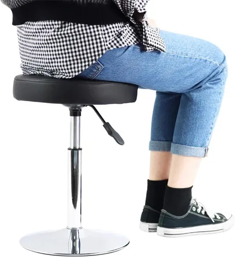 Vista 7 de FURWOO Black Short Shop Stool - Taburete giratorio de altura ajustable para oficina, spa, salón, manicura y estaciones de tatuaje, pequeño