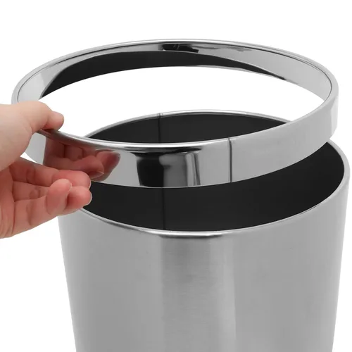 Vista 2 de Cabilock Cubo de basura redondo de acero inoxidable con anillo, contenedor de basura con parte superior abierta, contenedor de basura para el hogar