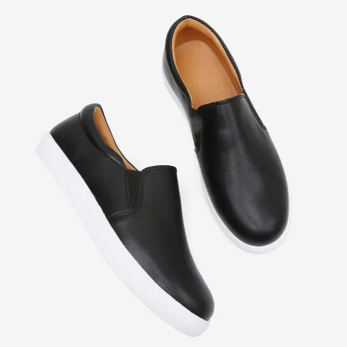 Vista 5 de VOCNTVY Mocasines cómodos y casuales de cuero acolchado para mujer