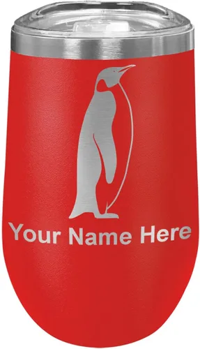 Vista 35 de LaserGram Vaso de vino de acero inoxidable de doble pared, pingüino, grabado personalizado incluido (negro)