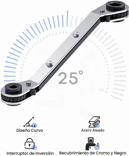 Vista 2 de Llave de Servicio HVAC, Llave de Trinquete Curva de Refrigeración 3/8" 1/4" 5/16" 3/16" Herramienta de Trinquete AC Ullnosoo con Adaptador de Boca