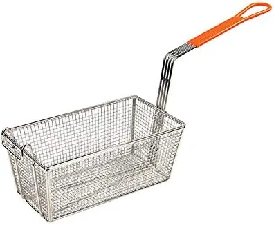 Vista 2 de Tiger Chef Prensa de la cesta de la freír del acero inoxidable con la manija plástica roja de 11 pulgadas