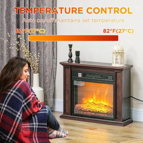 Vista 5 de HOMCOM Chimenea eléctrica de 26" con mantel envolvente Independiente marrón Marrón Oscuro