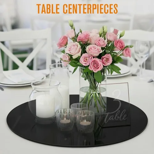 Vista 4 de Houseables Mirror Centerpieces for Tables, Round Mirrors for Centerpieces, Mirrored Trays, Round Table Plate Tray, Circle, Glass Charger, Wedding