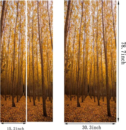 Vista 5 de artfanke Murales 3D de bosque caducifolio amarillo para puerta, 30.3 x 78.7 pulgadas, calcomanías autoadhesivas para puerta, póster de bricolaje