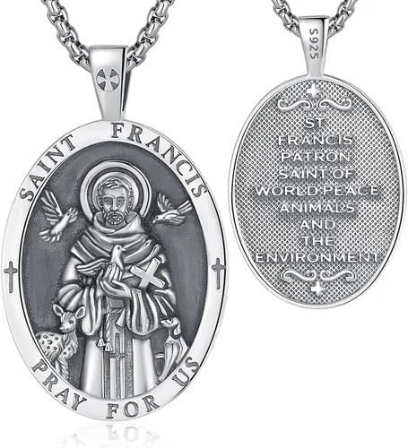 Vista 30 de Vito Collares de Santos de Plata de Ley 925 para Mujeres y Hombres, Colgante de San Miguel/Crucifijo/Caravaca/San Judas/Virgen María, Medalla