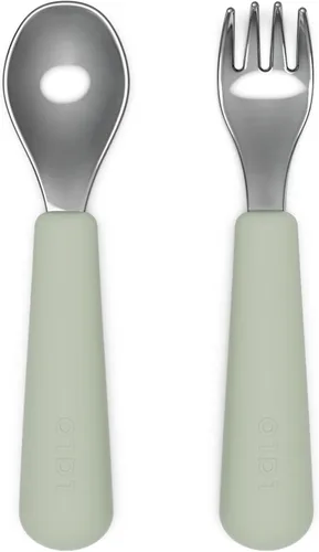 Vista 6 de Lalo Utensilios - Juego de tenedor y cuchara para niños pequeños - Utensilios ergonómicos de acero inoxidable y silicona para niños - Juego