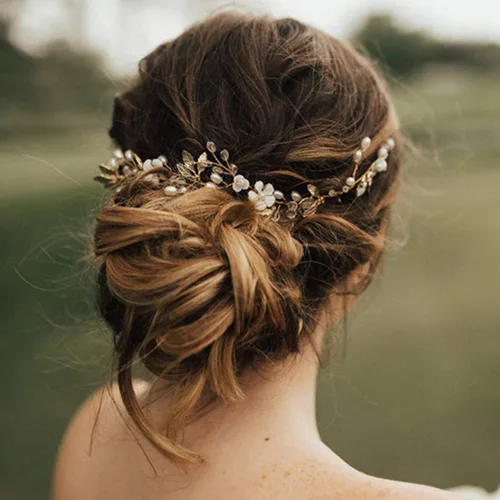 Vista 3 de JONKY Vid de pelo de novia de cristal de hoja de perla, diademas y accesorios para el cabello para mujer (dorado)