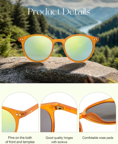 Vista 6 de SOJOS TR90 Polarized Small Round Sunglasses for Women Men Vintage Style UV400 Lens SJTR2113