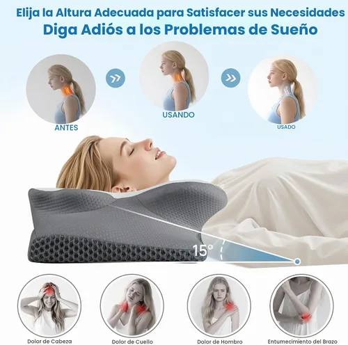 Vista 4 de Almohada cervical de cuello TranquilMoments para dormir, almohada de espuma viscoelástica para dormir de lado, almohadas ergonómicas para alivio