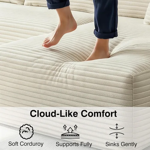 Vista 4 de THSUPER Sofás seccionales sin hueso de pana de 134 pulgadas en forma de U de gran tamaño para sala de estar con diván doble, cómodo sofá de asiento