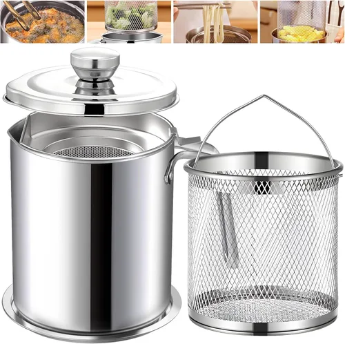 Vista 11 de Chihee Ahorro de grasa de tocino de acero inoxidable – Contenedor de aceite de 67.6 onzas líquidas con colador de malla fina y bandeja