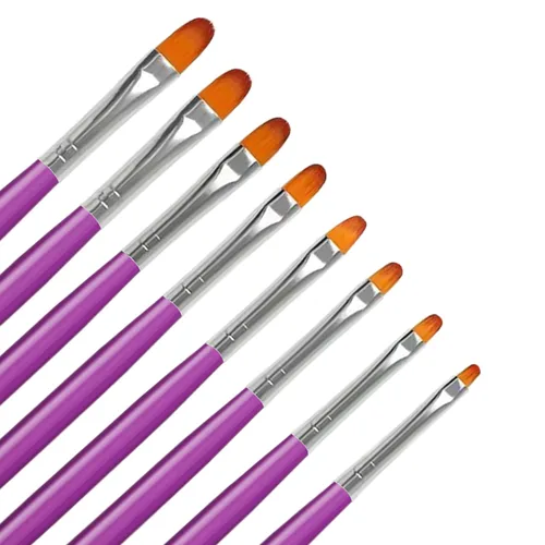 Vista 5 de Juego de 8 cepillos de poligel para gel constructor y extensión de uñas Púrpura