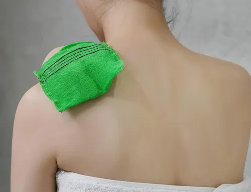 Vista 7 de Toallas exfoliantes de baño coreanas de calidad. Hechas en Corea (verde, 3 piezas)