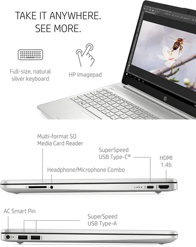 Vista 3 de HP Laptop ligera HD 2022 de 15.6 pulgadas para uso doméstico y estudiantes, Intel i3-1125G4 de 4 núcleos (hasta 3.7 GHz, Beat i7-8565U), 16 GB