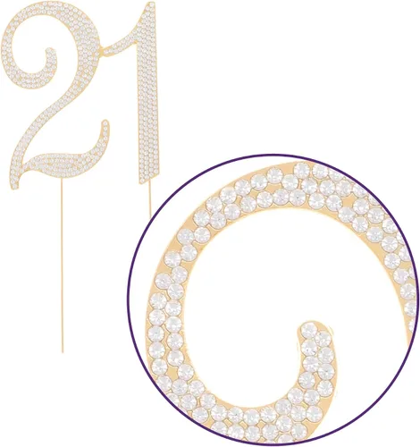 Vista 4 de Decoración para pastel con el número 21 para suministros de fiesta de cumpleaños de 21 años e ideas de decoración (dorado)