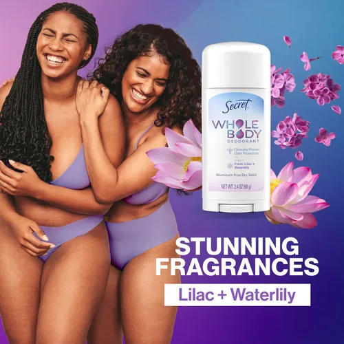 Vista 6 de Desodorante Secret en Barra para Todo el Cuerpo para Mujeres, Aroma a Lila y Ninfa del Agua, Barra de Desodorante sin Aluminio, Protección contra
