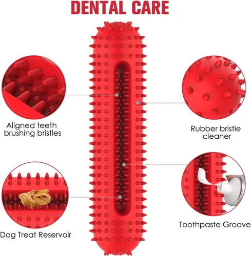 Vista 10 de Petizer - Juguete chirriante para perros masticadores agresivos, cepillo de dientes resistente, juguete dental para masticar, juguete de goma