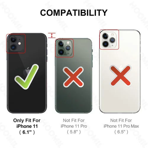 Vista 2 de HOOMIL Funda para iPhone 11 con 2 protectores de pantalla de vidrio templado, no amarillea, protección contra caídas, arañazos, transparente, parte