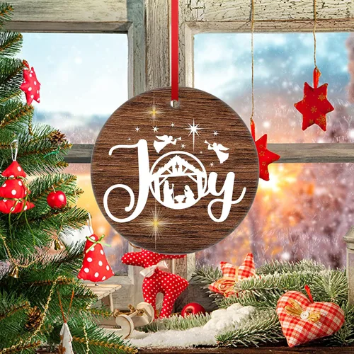 Vista 8 de Adorno de Navidad de Alegría, Belén, Biblia de Jesús de cerámica para árbol colgante, decoración cristiana, relleno de calcetín de regalo de Navidad