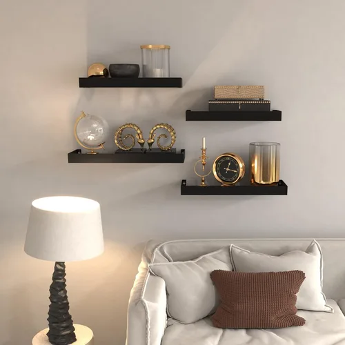 Vista 5 de RLAVBL Juego de 4 estantes flotantes de pared, estantes de pared rústicos de madera negra para dormitorio, sala de estar, cocina