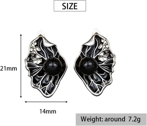 Vista 2 de Creative S925 - Juego de joyas de plata para mujer, preparación de lecciones, aretes de anillo de perlas negras, hechos a mano, esmaltados, joyería