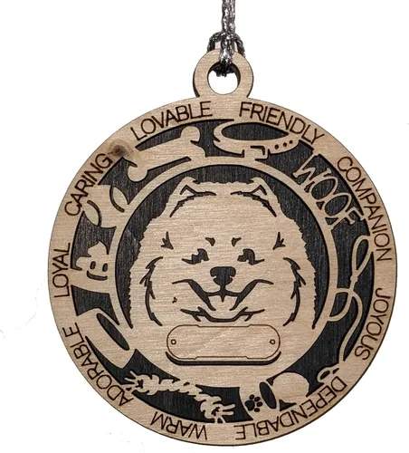 Vista 167 de Adorno de Navidad personalizado para perro Cavalier King Charles Spaniel, redondo de 3 pulgadas, madera cortada con láser de 2 capas, nombre y texto