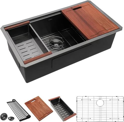 Vista 21 de Lordear - Fregadero de barra de 12 pulgadas bajo montaje, estación de trabajo, calibre 16, T304, 12 x 15, acero inoxidable, fregadero de cocina