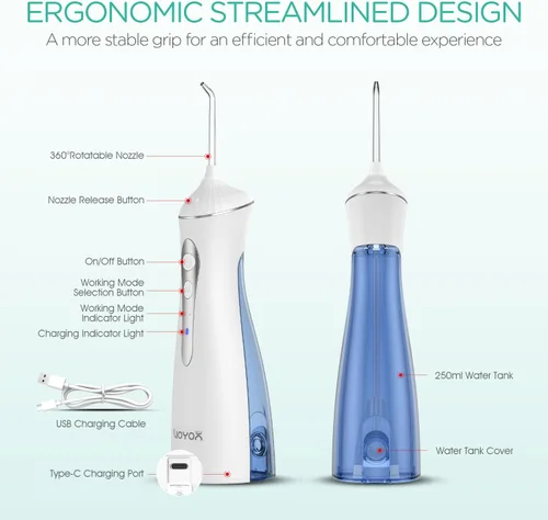 Vista 6 de Irrigador dental de agua para dientes inalámbrico, recargable eléctrico para limpieza de dientes y hilo dental, irrigador oral portátil 3 modos e
