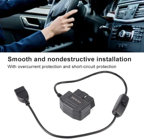 Vista 3 de Ejoyous Cable de alimentación OBD2, cable de alimentación USB Cable de carga 16Pin OBD2 Conector universal para coche GPS DVR Cámara