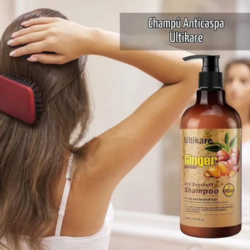 Vista 6 de Champú de jengibre para el cabello caspa, tratamiento anticaspa, champú para el cuidado del cuero cabelludo seco con picazón, aceite de extracto