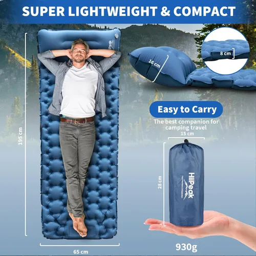 Vista 2 de HiiPeak Colchoneta de dormir para campamento: colchoneta inflable ultraligera con bomba de pie y almohada integradas, colchón de aire compacto
